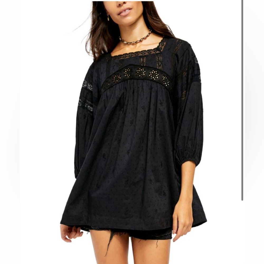 Free people Azalea black lace embroidered mini dress